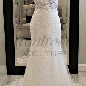 Brand New Wedding Gown Lace Boho Mermaid Fit and Flare Low Back